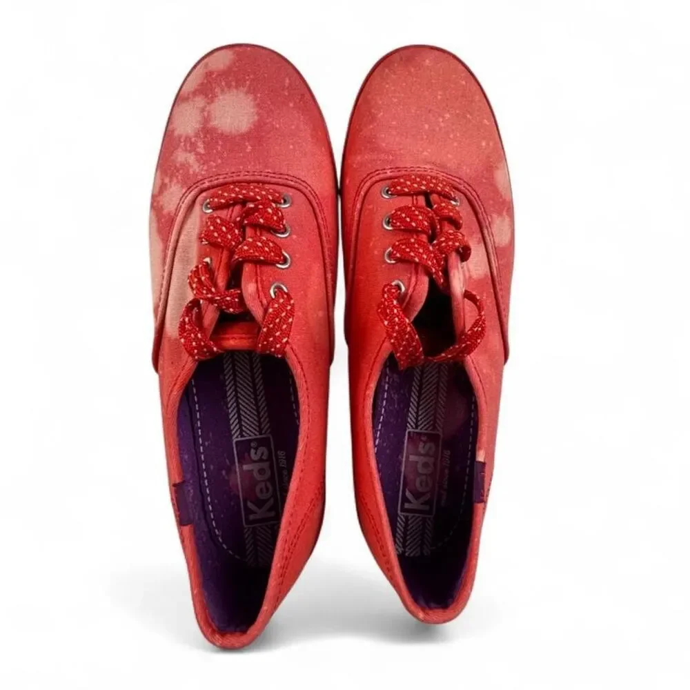 Keds Red Tie Dye Canvas Sneakers Women's Size 7 Low Top Retro Casual Shoes